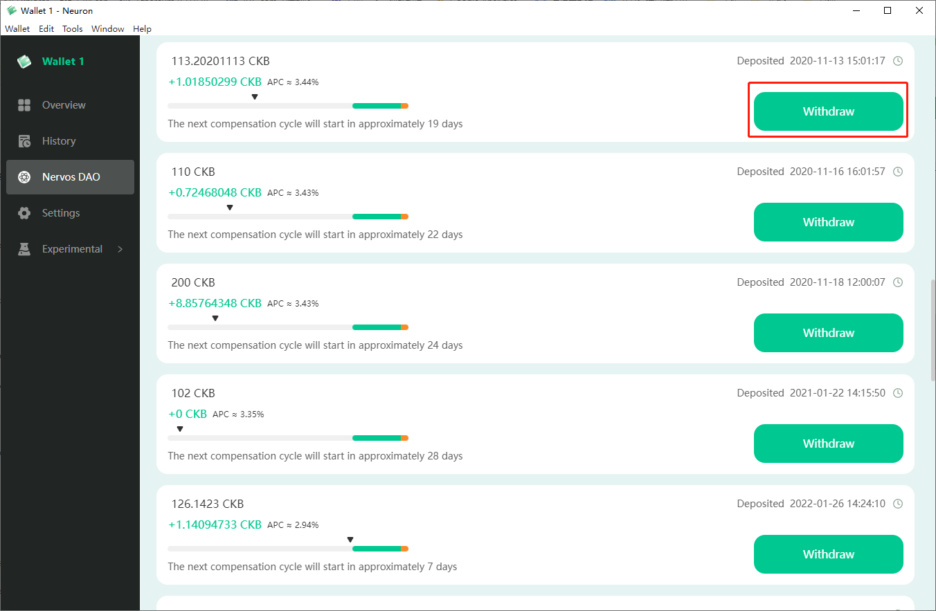 Withdraw CKB from Nervos DAO